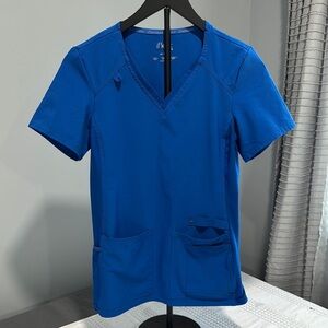 Blue Fitted V-Neck Short Sleeve Blouse